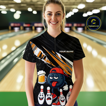 Load image into Gallery viewer, Custom Orange Beer Bowling Jersey for Women Bowling Team Shirts Bowling Uniform Polo &amp; 1/4 Zip HNT133
