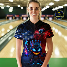 Load image into Gallery viewer, Custom American Flag Bowling Shirt Hero Bowling Ball Pin Polo &amp; 1/4 Zip Bowling Jersey for Women QZT800
