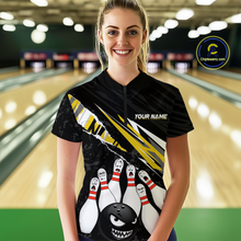 Load image into Gallery viewer, Custom Yellow Funny Bowling Jersey for Women Bowling Uniform Polo &amp; 1/4 Zip Bowling Team Shirts HNT128