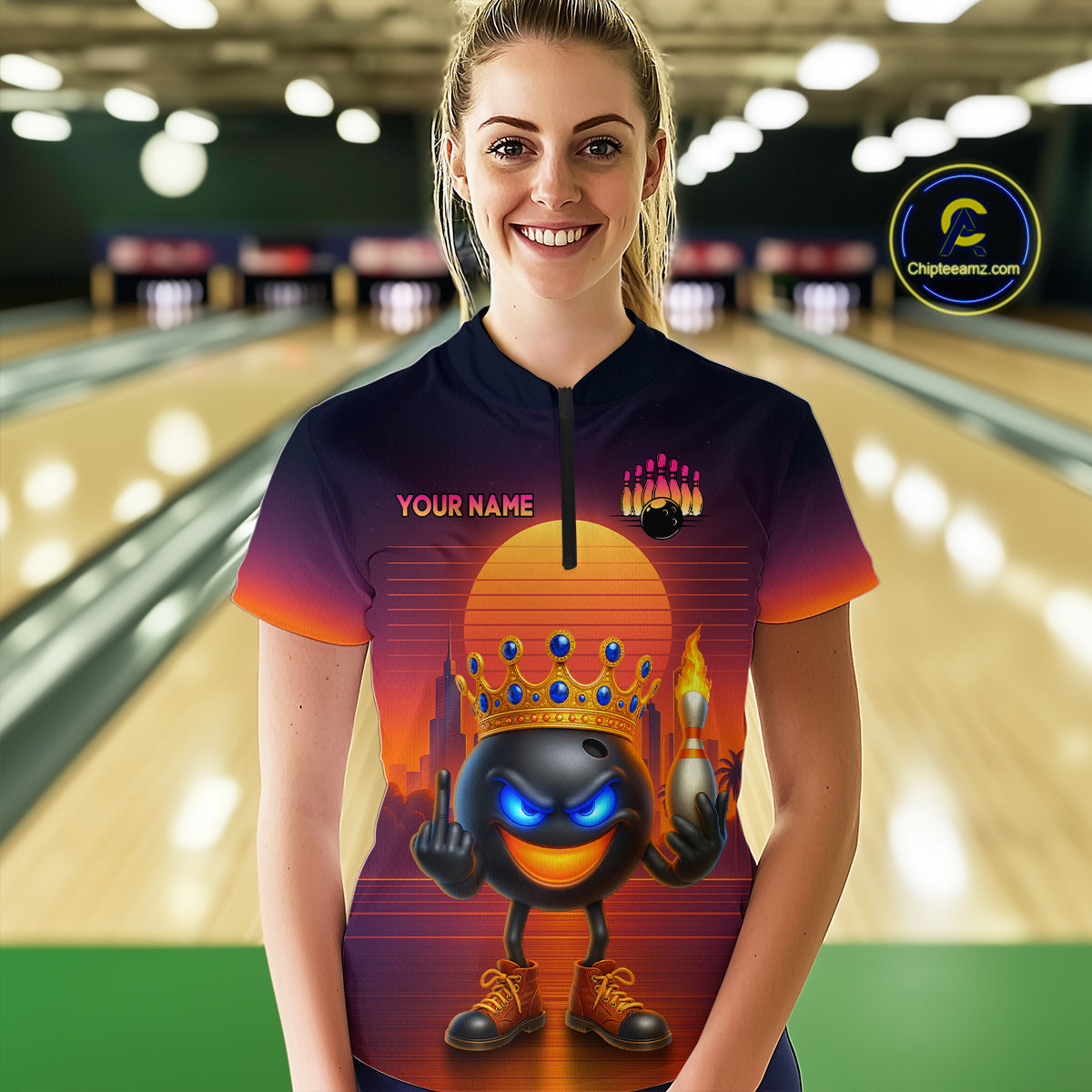 Custom Funny Bowling Jersey for Women Bowling Uniform Polo & 1/4 Zip Bowling Team Shirts HNT129