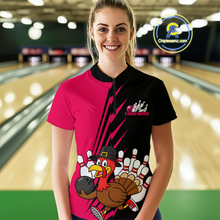 Load image into Gallery viewer, Pink Turkey Bowling Shirts for Women Men Team Custom Bowling Jerseys Thanksgiving MBL180