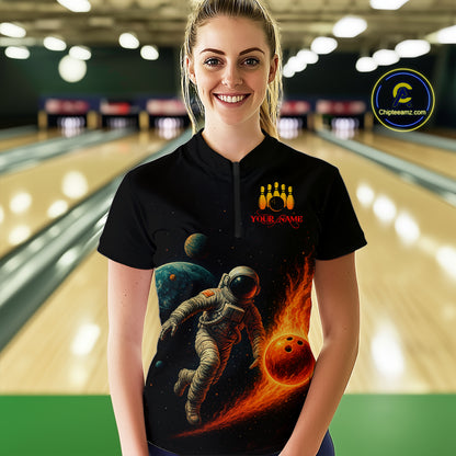 Astronaut Bowling Shirts for Women Men Team Custom Galaxy Bowling Polo and 1/4 Zip MBL171