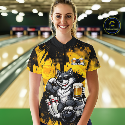 Custom Beer Wolf Bowling Jersey for Women Bowling Team Shirts Bowling Polo & 1/4 Zip HNT264