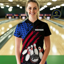 Load image into Gallery viewer, Custom Funny US Flag Bowling Jersey for Women Bowling Uniform Polo &amp; 1/4 Zip Bowling Team Shirts HNT126