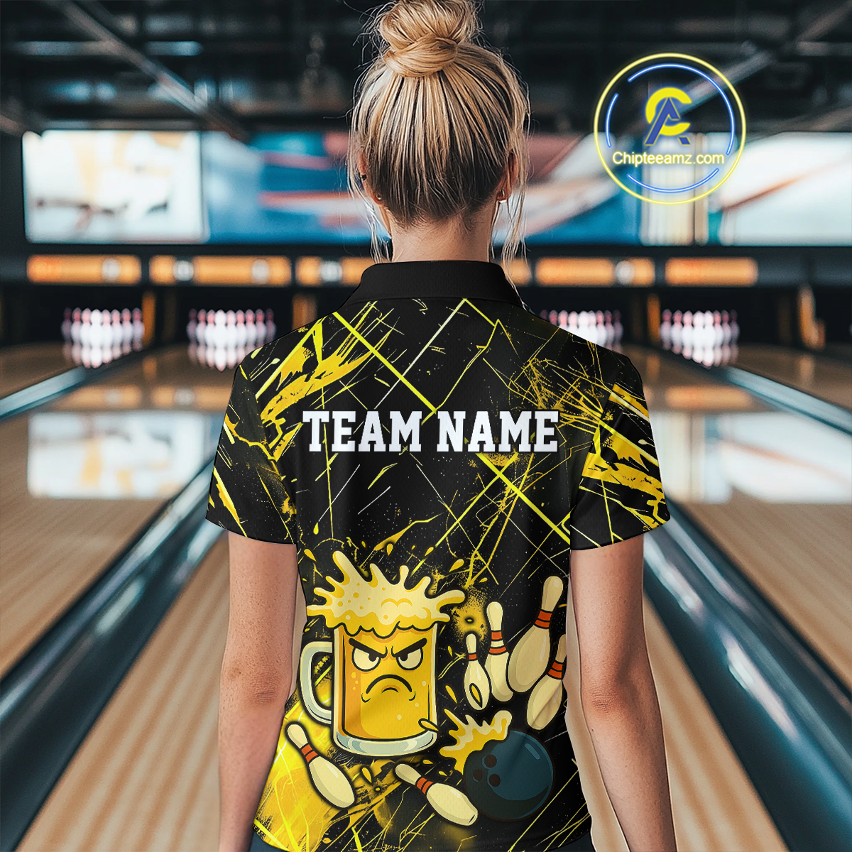 Custom Yellow Funny Beer Bowling Shirt Team Bowling League Jersey for Women Bowling Outfit QZT767
