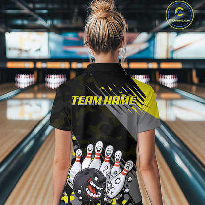Custom Yellow Funny Bowling Shirt Crazy Bowling Jersey Women Polo & 1/4 Zip Bowling Outfit QZT785