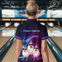 Load image into Gallery viewer, Neon Funny Family of Three Chicken Bowling Team Shirt for Women Bowling League Jersey QZT761