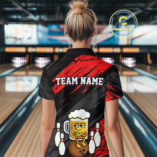 Load image into Gallery viewer, Custom Red Funny Beer Bowling Jersey for Women Bowling Uniform Polo &amp; 1/4 Zip Bowling Team Shirts HNT107