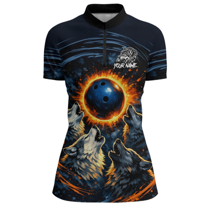 Wolf Bowling Jersey for Women Polo & 1/4 Zip Custom Wolf Bowling Team Shirts Bowling League HNT205