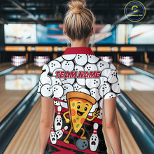Load image into Gallery viewer, Custom Red Funny Pizza Bowling Shirt Bowling with Food for Women Polo Bowling Jersey QZT799