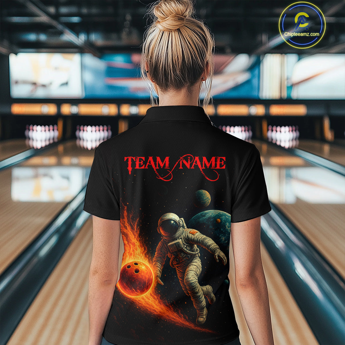 Astronaut Bowling Shirts for Women Men Team Custom Galaxy Bowling Polo and 1/4 Zip MBL171