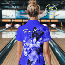 Load image into Gallery viewer, Custom Navy Blue Butterflies Bowling Shirts for Men Women Team MBL120
