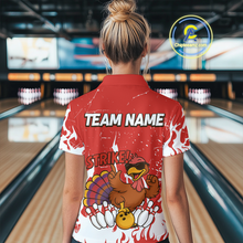 Load image into Gallery viewer, Custom Red Funny Turkey Bowling Jersey for Women Thanksgiving Bowling Team Shirts HNT115