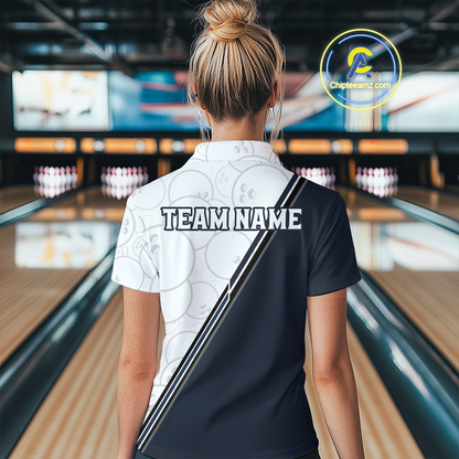 Dark Blue Bowling Custom Women Bowling Shirt Polo & Quarter-Zip Bowling Team Jerseys HNT64
