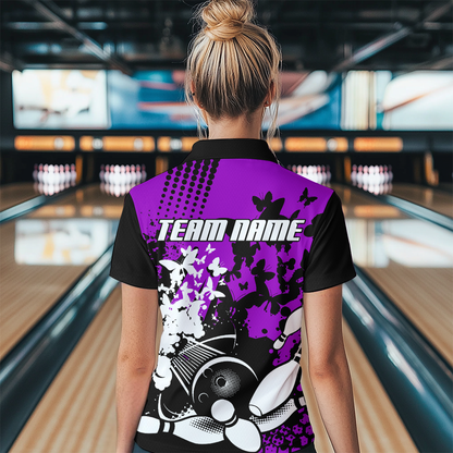 Custom Purple Butterflies Bowling Shirts for Men Women Bowling Jersey Team Name MBL79