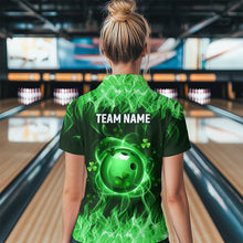 Load image into Gallery viewer, Personalized St Patrick Day Funny Flaming Bowling Shirt Women Team Polo &amp; 1/4 Zip Shirts HNT13