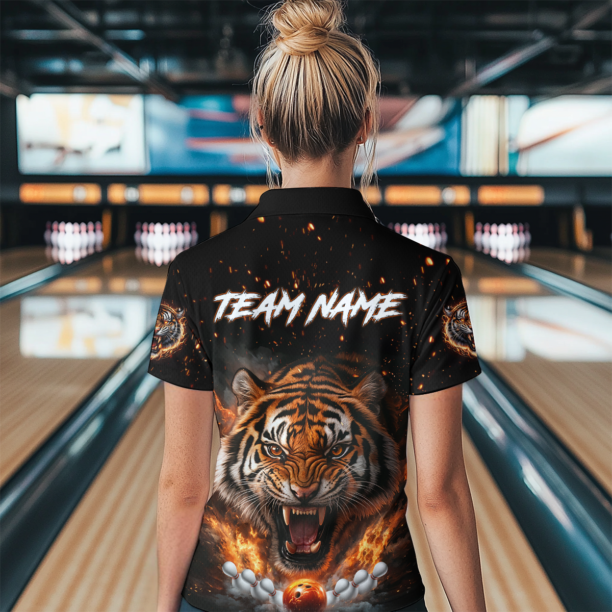 Custom Flame Tiger Bowling Shirt Orange Quarter Zip Bowling Jersey for Men and Women Gifts QZT639
