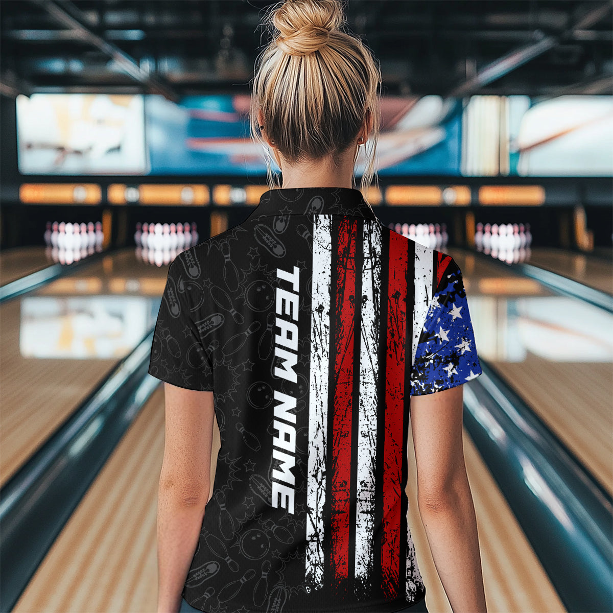 American Flag Bowling Custom Women Bowling Shirt Polo & Quarter-Zip Bowling Team Jerseys HNT52