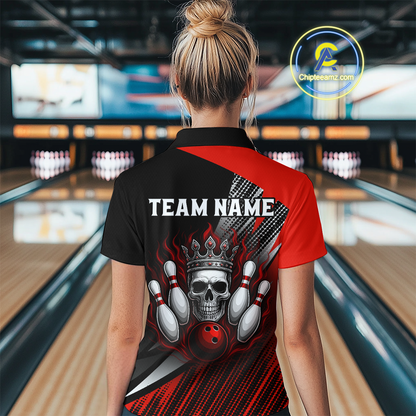 Red Skull Crown Bowling Custom Women Bowling Shirt Polo & Quarter-Zip Bowling Team Jerseys HNT65