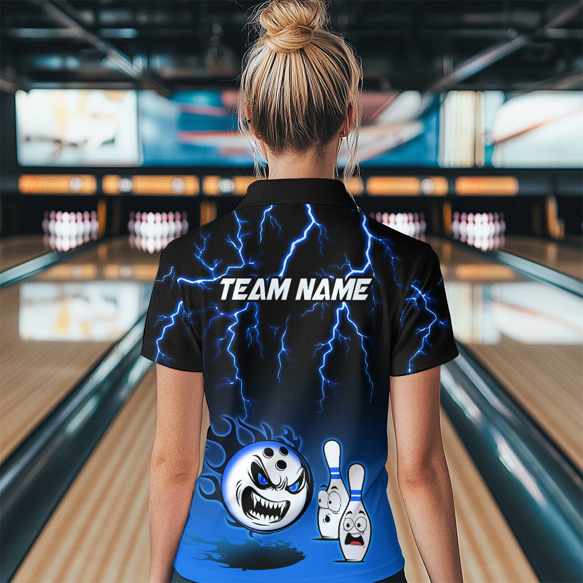 Blue Funny Crazy Bowling Shirt for Women Bowling Jersey Shirts Polo & Quarter- Zip Bowling League HNT17