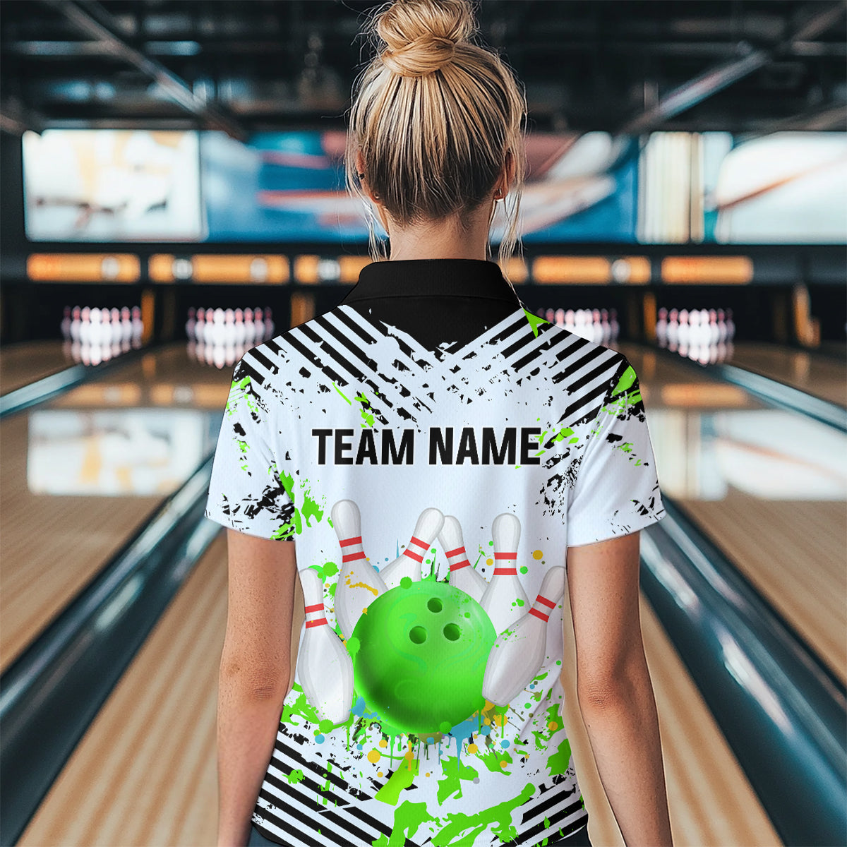 Green Bowling Shirts Custom Watercolor Bowling Jersey for Men Women with Team Name MBL53