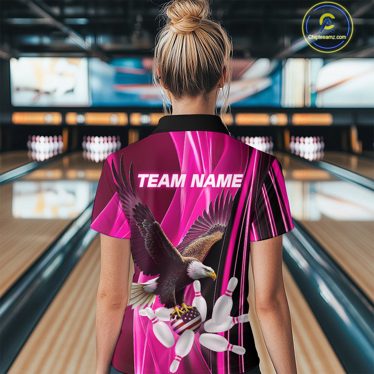 Custom Pink Eagle Bowling Shirt for Men Women Team Bowling Polo Shirts & 1/4 Zip MBL95
