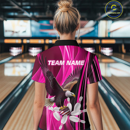Custom Pink Eagle Bowling Shirt for Men Women Team Bowling Polo Shirts & 1/4 Zip MBL95