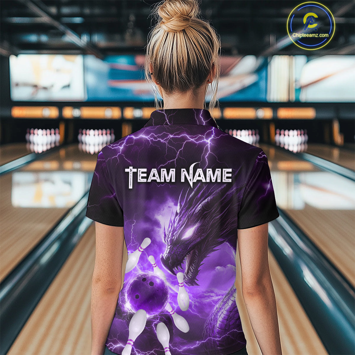 Custom Dragon Bowling Shirt Purple Thunder Bowling Jersey for Men Women Team MBL82