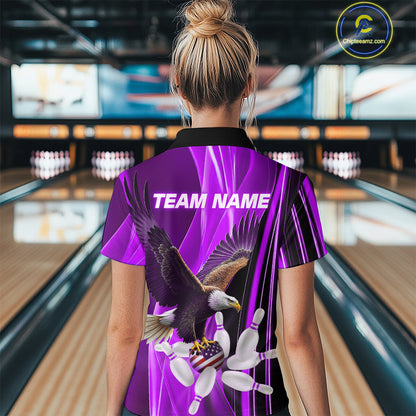 Custom Purple Eagle Bowling Shirt for Men Women Team Bowling Polo Shirts & 1/4 Zip MBL95