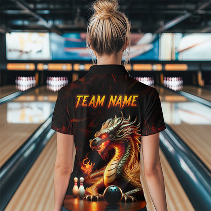 Orange & Black Flame Dragon Bowling Ball Pins Custom Bowling Quarter-Zip Shirt Bowling Team Jersey QZT667