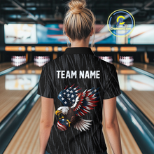 Load image into Gallery viewer, Custom American Flag Eagle Bowling Women Polo &amp; 1/4 Zip Shirts Bowling Team Jerseys HNT89