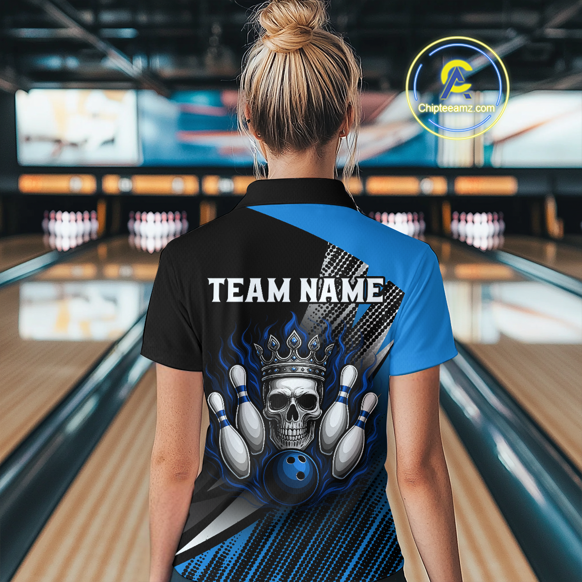 Blue Skull Crown Bowling Custom Women Bowling Shirt Polo & Quarter-Zip Bowling Team Jerseys HNT65