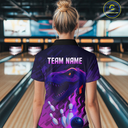 Dinosaur Purple Bowling Shirts for Men Women Custom Team Bowling Jerseys for Bowlers MBL133