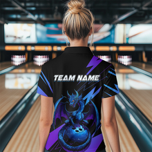 Load image into Gallery viewer, Teal And Purple Dragon Bowling Shirt Custom Name Bowling Jersey Team Bowling Quarter-Zip Shirts QZT674