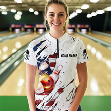 Load image into Gallery viewer, US Flag Bowling Shirt for Women 3D Custom Bowling Jersey Shirts Team Polo &amp; Quarter-Zip HNT19
