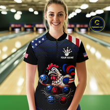 Load image into Gallery viewer, Custom American Flag Funny Chicken Bowling Team Jersey for Women Polo Bowling Shirt Unisex QZT710