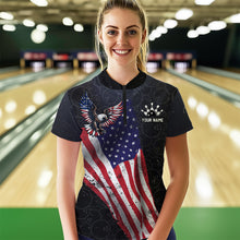 Load image into Gallery viewer, Personalized US Flag Bowling Shirt Eagle Bowling Jersey Quarter-Zip Shirt Bowling for Women QZT274