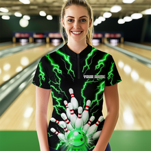 Load image into Gallery viewer, Thunder Lightning Green Bowling Shirt Custom Bowling Jersey for Men Women Team MBL66