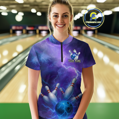 Custom Purple Lightning Bowling Shirts for Men Women Team MBL157