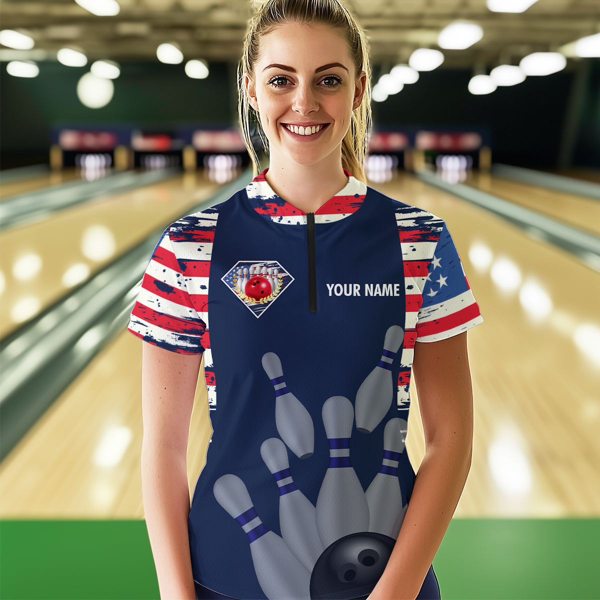 Custom Patriotic Bowling Shirts for Women Men American Flag Bowling Shirt for Team MBL06