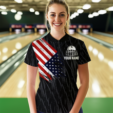 Load image into Gallery viewer, US Flag Personalized Bowling Team Shirts For Women Bowling League Polo &amp; 1/4 Zip Shirt HNT11