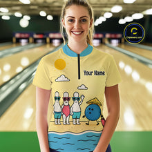 Load image into Gallery viewer, Summer Bowling Shirt Custom Quarter-Zip Bowling Jersey Funny Bowling Pins and Ball QZT695