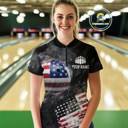 Custom American Flag Bowling Shirts Men Women Team Patriotic Bowling Jersey MBL84