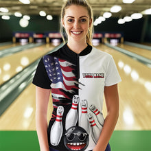 Load image into Gallery viewer, US Flag Bowling Shirt Funny Black &amp; White Bowling Jersey Women Quarter-Zip Performance Bowling Shirt QZT263