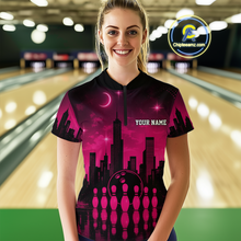 Load image into Gallery viewer, Pink Bowling Custom Women Bowling Shirt Polo &amp; Quarter-Zip Bowling Team Jerseys HNT66