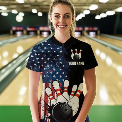 American Flag Bowling Shirt for Men Women Custom Patriotic Bowling Shirt Bowling Apparel MBL02