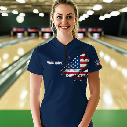 Patriotic Bowling Shirts American Flag Bowling Polo & 1/4 Shirt for Men Women Team MBL16