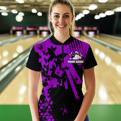 Custom Purple Butterflies Bowling Shirts for Men Women Bowling Jersey Team Name MBL79