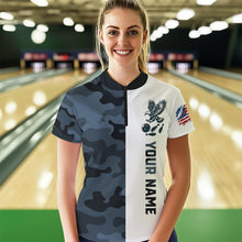Load image into Gallery viewer, Camouflage Bowling Shirt Custom Eagle Bowling Team Jersey Patriotic Quarter-Zip Shirt QZT676