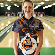 Load image into Gallery viewer, Orange Camo Bowling Shirt Funny Bowling Team Jersey for Women Quarter-Zip Bowling Shirt QZT255